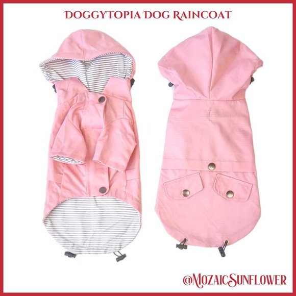 Small Breed Size 2XL Pink Raincoat with Grey and White Pinstripe Lining - Picture 1 of 9